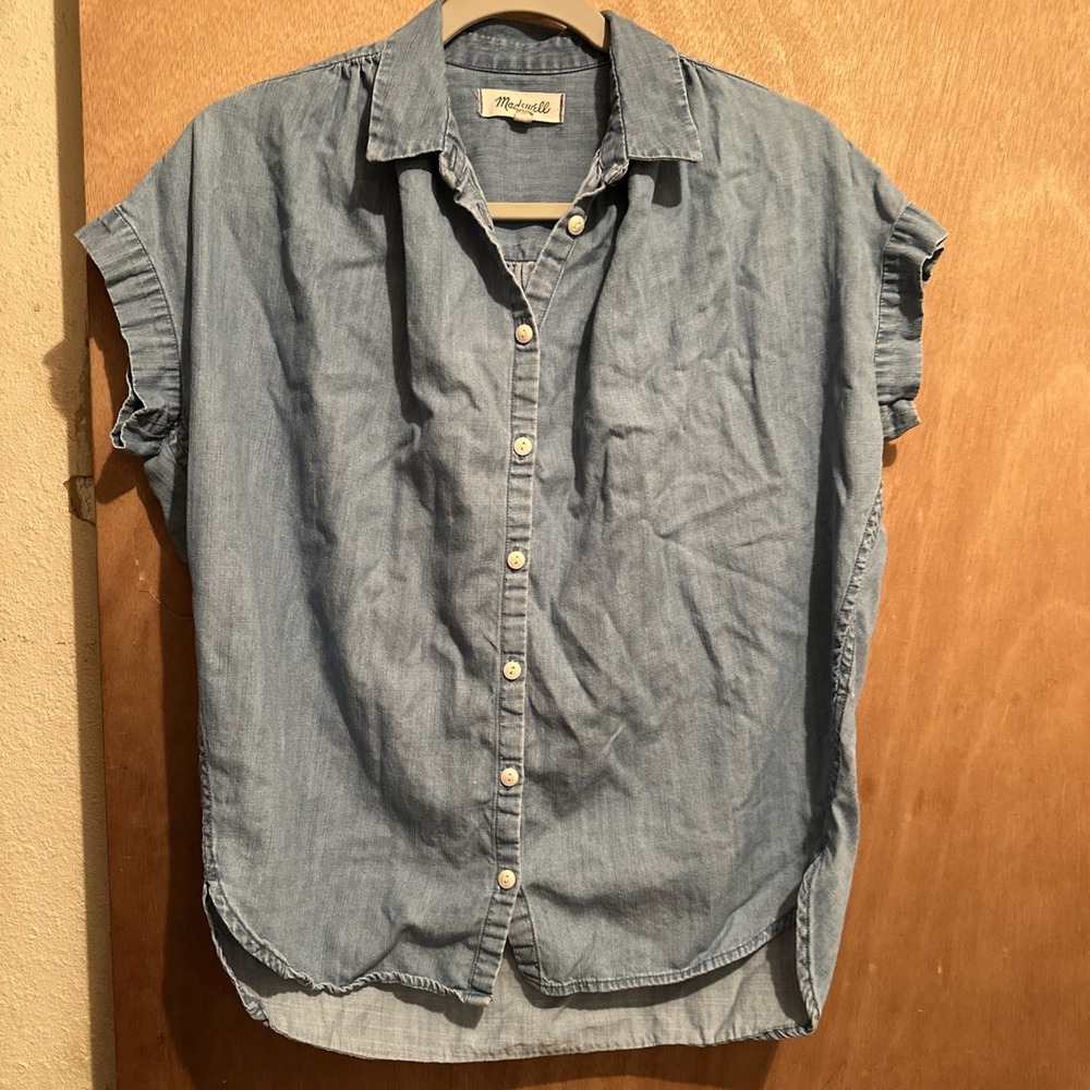 Madewell Chambray Denim Button Front Shirt Womens XXS Oversized Blue Top